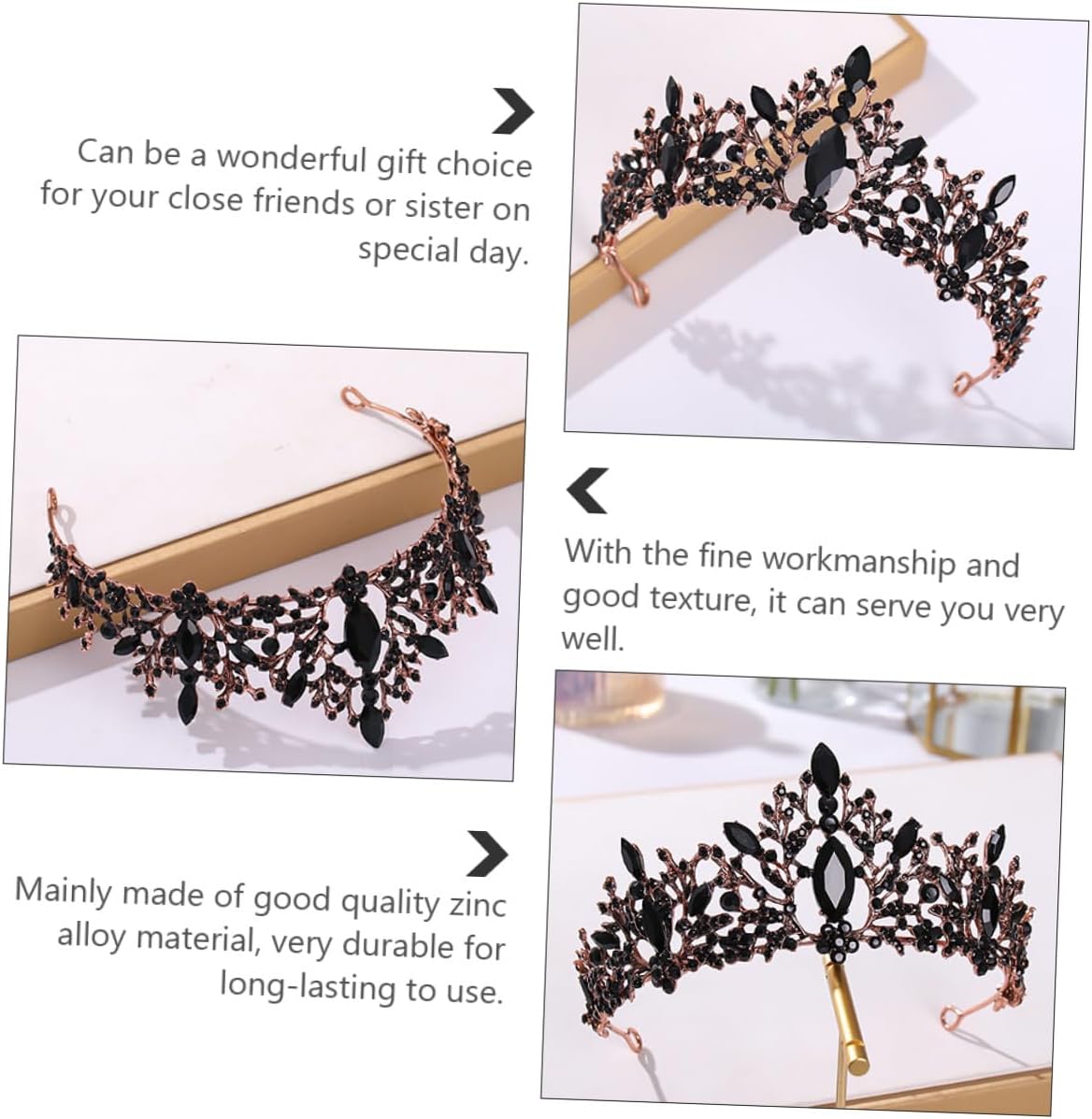 COLLBATH Baroque Black Crown Headdress Vintage Tiara Hair Accessory for Women Bridal Wedding Halloween Party