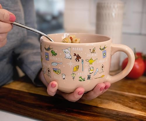 Miniatura 6 de Disney Princess - Taza de cerámica para sopa con tapa ventilada, cuenco para helado, cereales, avena, taza de café grande para expreso, cafeína,