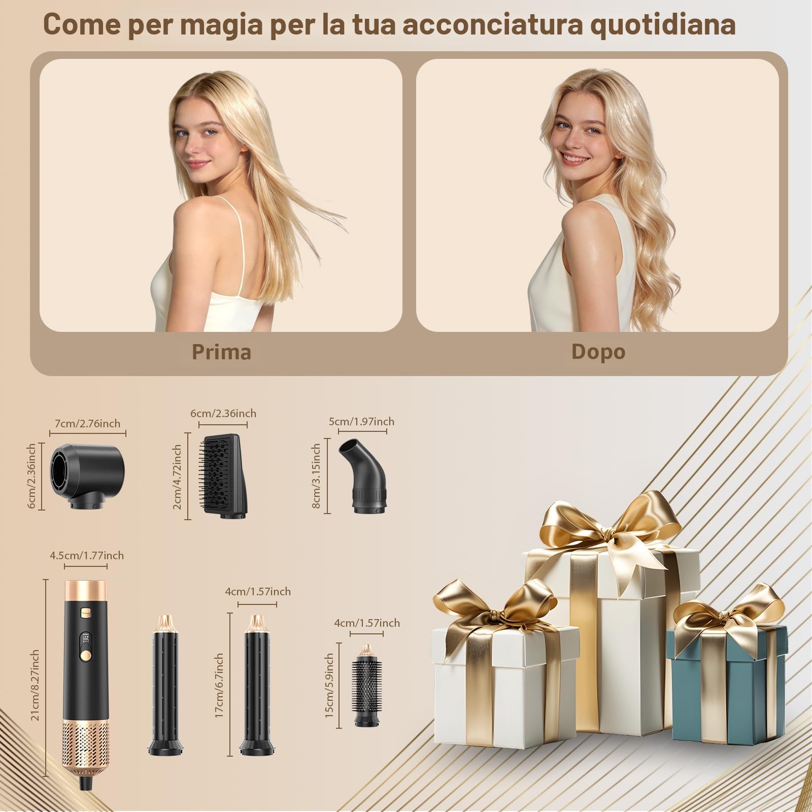 Sendowtek Spazzola Asciugacapelli 6 in 1, Multi Hair Styler Set 950W 3 Temp Arricciacapelli Spazzola Ad Aria Calda Bocchetta Styling Asciugacapelli, Air Styler per Ricci Raddrizzamento Asciugare donna