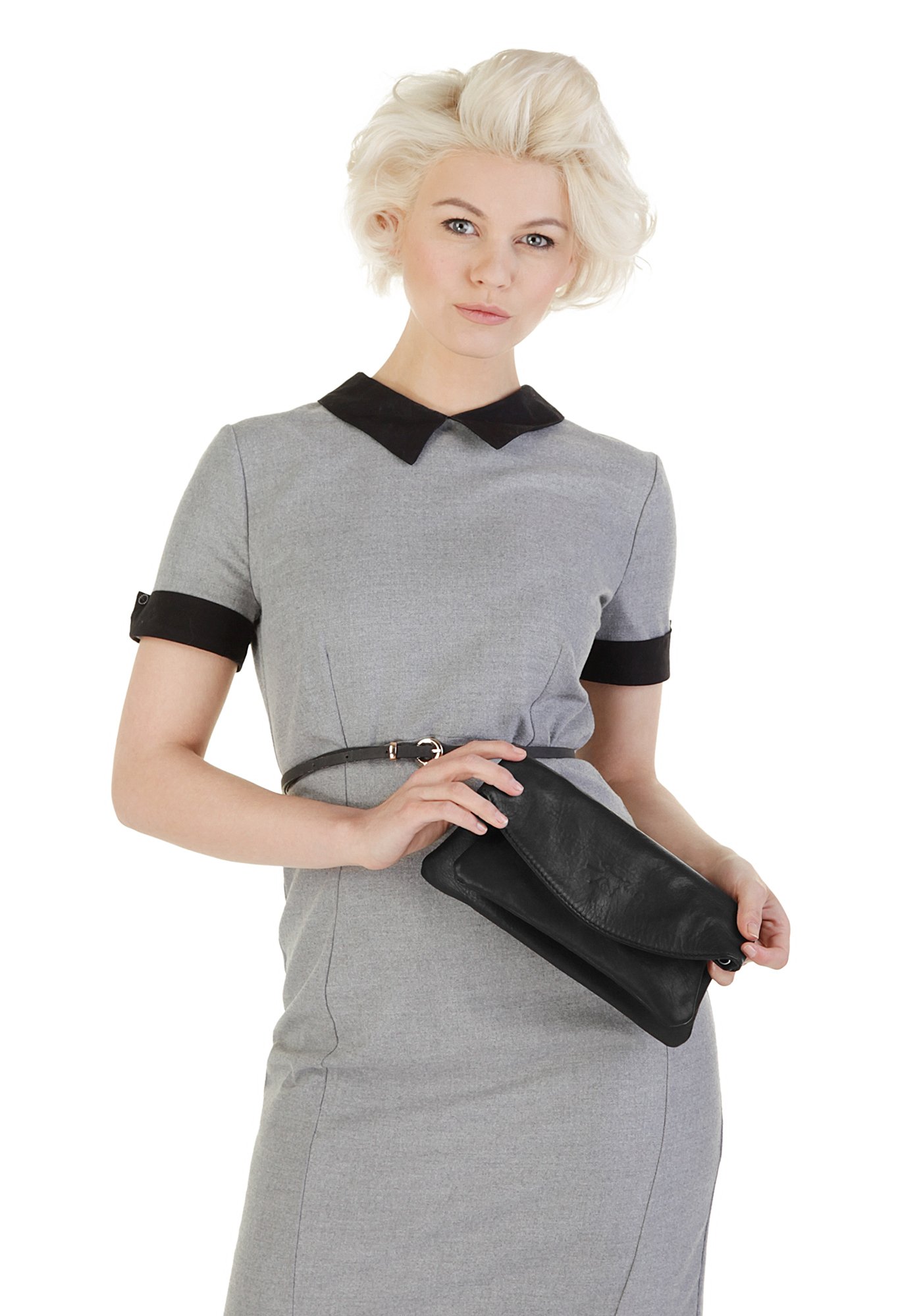 Samantha Look Damen Clutch Echt Leder Made in Italy | elegante 2in1 Handtasche | wandelbare Abendtasche