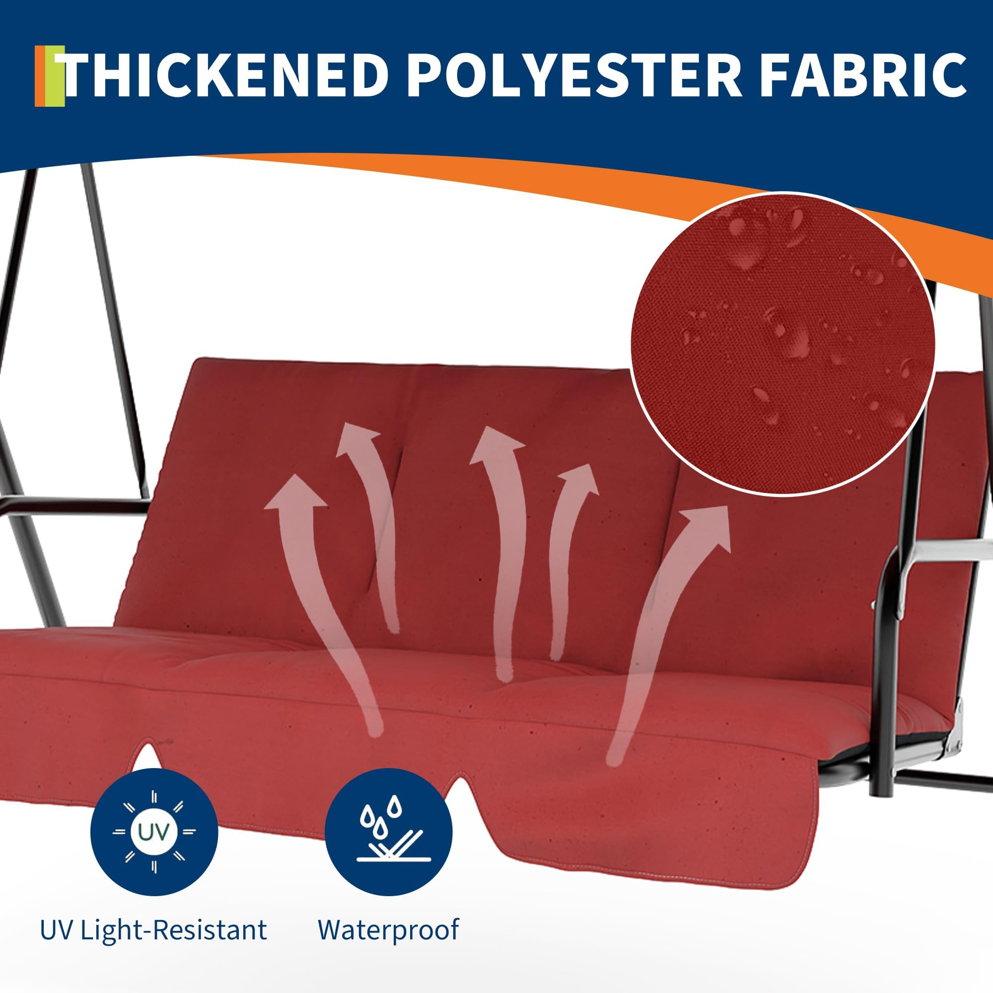Balancelle De Patio 3 Places, Hamac Suspendu De Porche Extérieur Avec Auvent Réglable Et Accoudoirs, Assise Et Dossier En Textilène Respirant, Banc Balancé Pour Jardin, Bord De Piscine, Jardin Arrière
