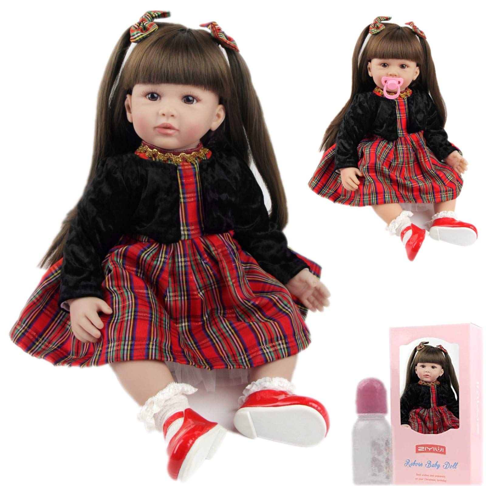 ZIYIUI Reborn Dolls Toddler 24 inch 60cm Lifelike Baby Dolls Toddler Girls Soft Body Silicone Vinyl Reborn Dolls with Long Hair Realistic Kid Best