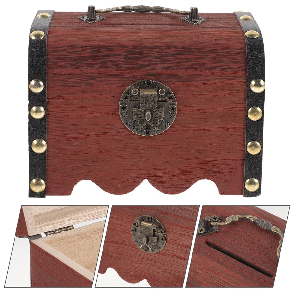 GLEAVI Caja de Cofre del Tesoro de Madera Cerradura para Niños y Niñas, Alcancía Vintage Creativa para Guardar Monedas y Billetes en Cumpleaños