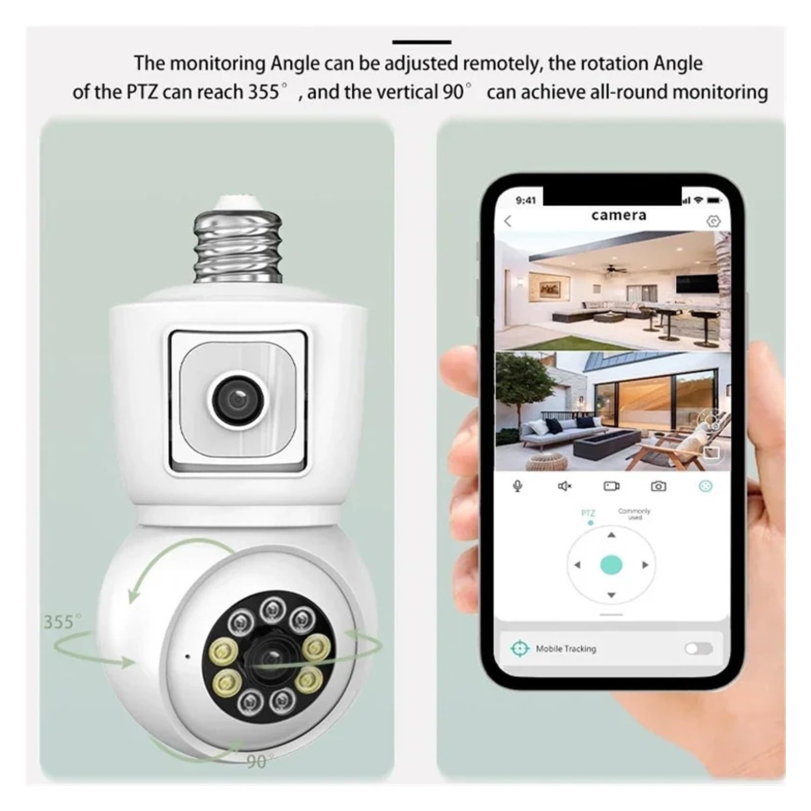 Caméras de sécurité, Caméra ampoule 4K 8MP E27, double objectif, double écran, suivi automatique, Audio bidirectionnel, Vision nocturne couleur, caméra de sécurité extérieure(4MP Add 128G Card)