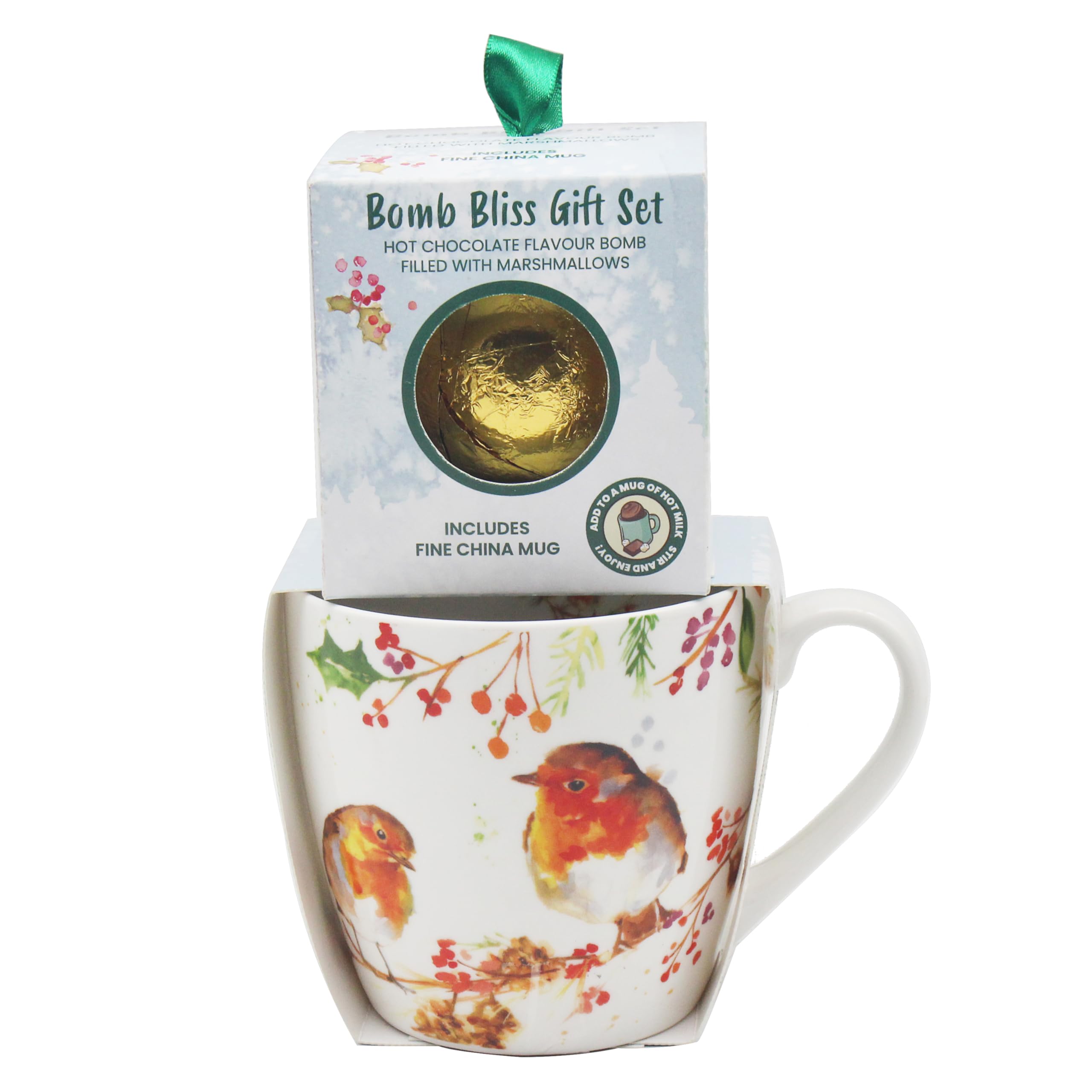 Hot Chocolate Bomb and Robin Mug, with Marshmallow Bliss Gift Set Lesser & Pavey