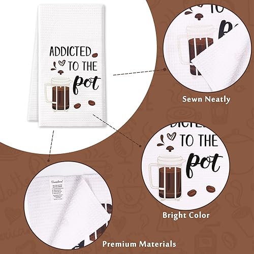 Miniatura 3 de Vansolinne Juego de 4 toallas de cocina para café, divertidas toallas de cocina para cafetería, toallas decorativas de gofre, regalo divertido de