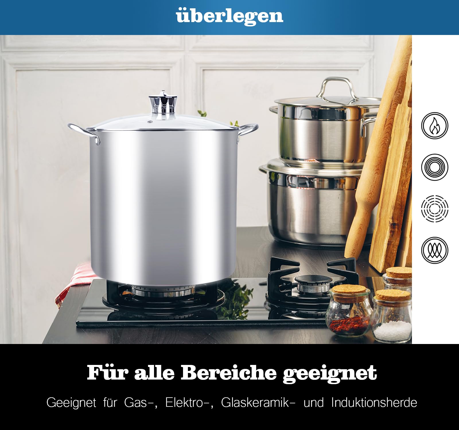 12-teiliges Einkochset Starter Kit, 24L Edelstahl Einkochtopf mit Glasdeckel und Einmachgitter, All-in-One Einmachtopf Set zum Einkochen von Marmelade Gurken Obst, für Anfänger
