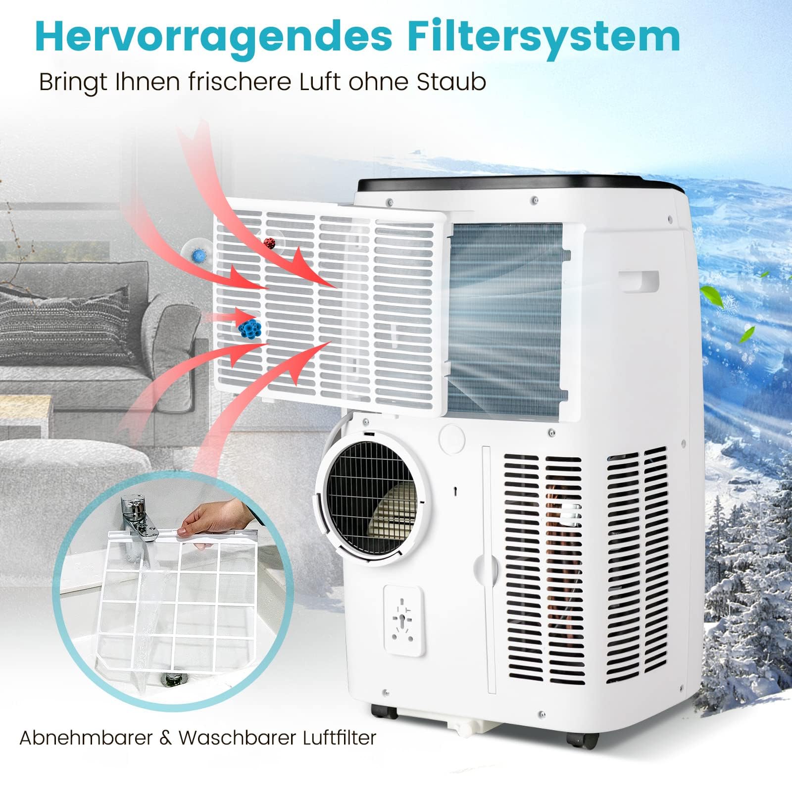 COSTWAY 14000 BTU Klimaanlage mobil mit Abluftschlauch | 5 in 1 Klimagerät & Heizen & Entfeuchten & Ventilieren & Schlafmodus, APP/Fernsteuern, für Raum bis 135 m³