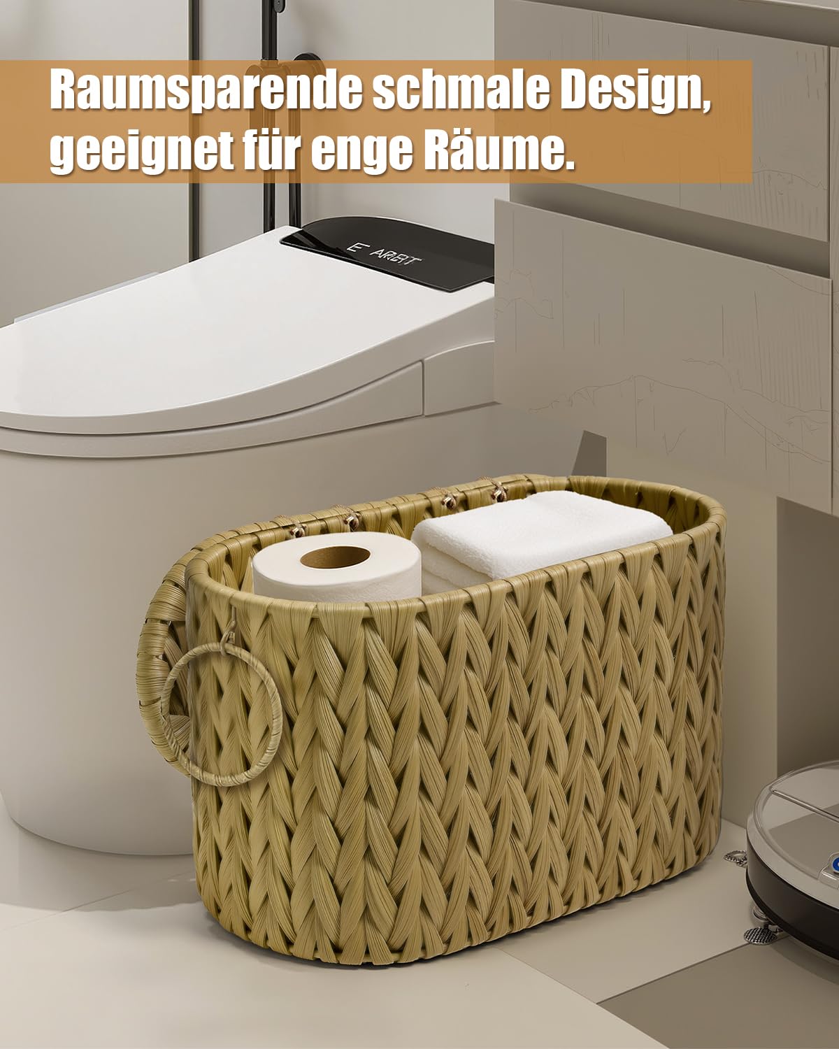 Handgefertigter Rattan-Korb für Toilettenpapier mit Deckel, Zeitschriftenhalter, integriertes Design, Aufbewahrungsbehälter für Klopapier, WC Papier Aufbewahrung, Haushaltswaren-Organizer Gelb