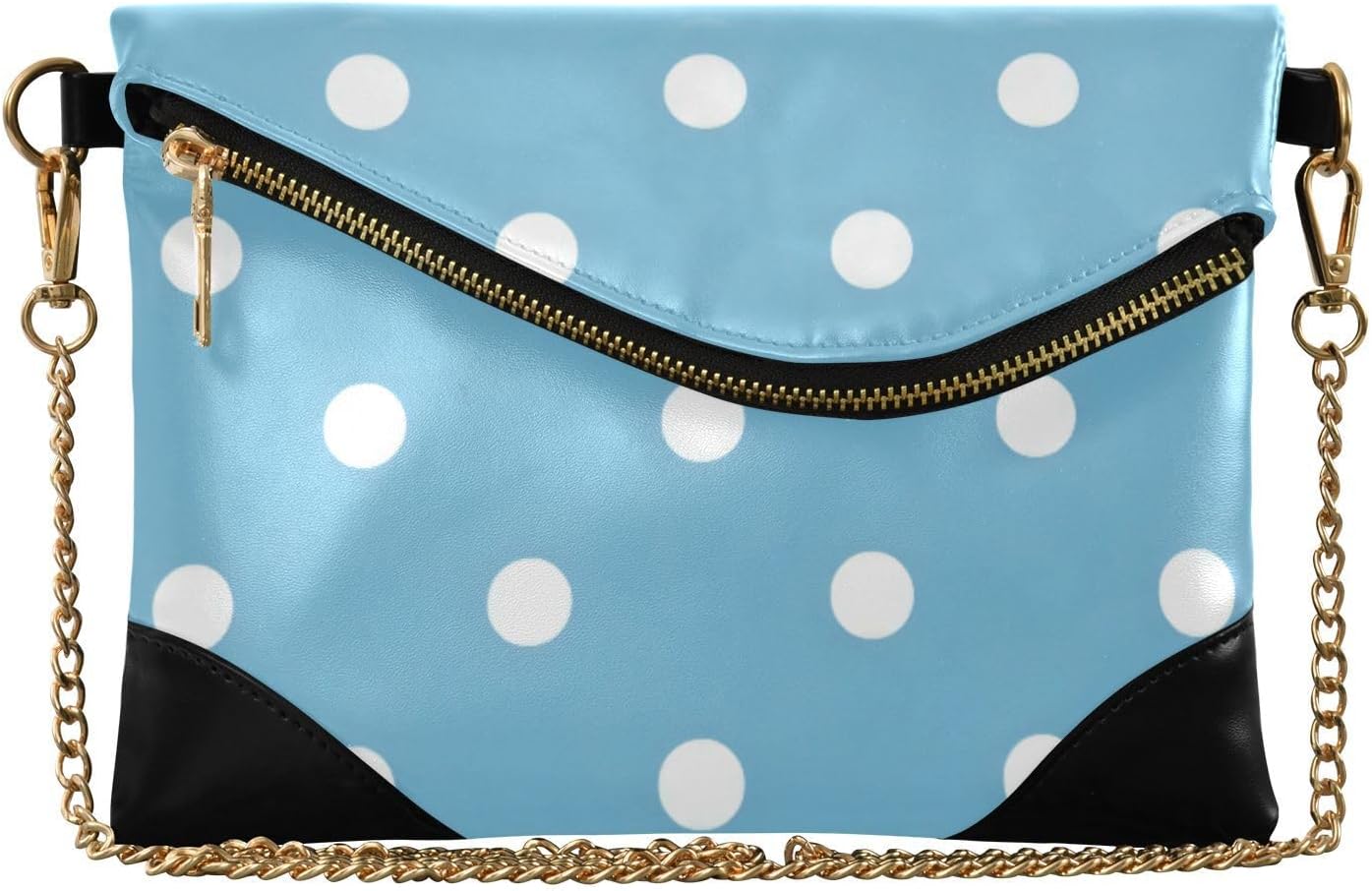 Women's PU Leather Handbag Clutch Trendy Wristlet Bag for Wedding Cute Blue Polka Dots