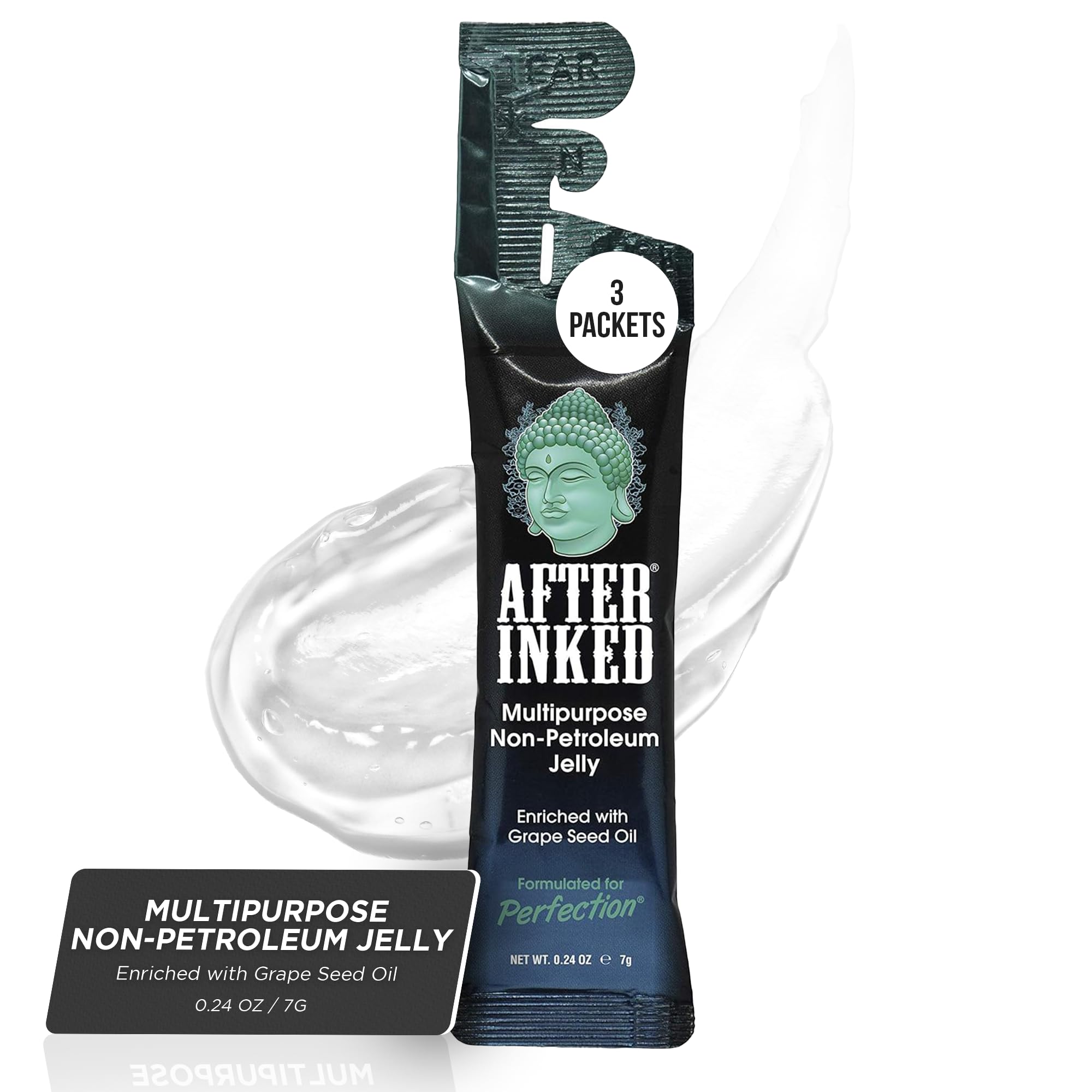 After Inked Tattoo Aftercare Non-Petroleum Jelly - With Grape Seed Oil, Essential for Tattoo Kit, PMU & Piercing Aftercare - Multipurpose Ointment - 7g Reclosable Packet (3-Pack)