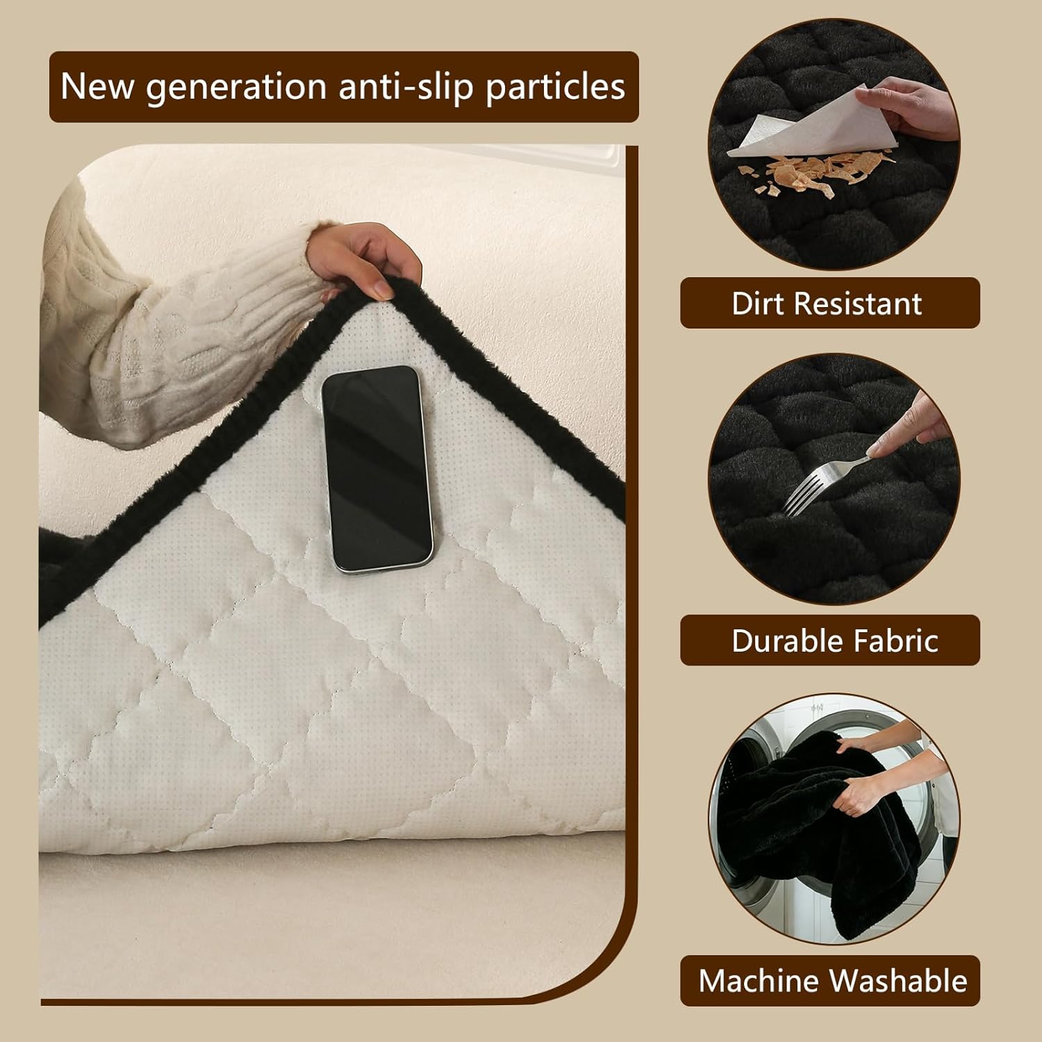 Couch Cover for Pets Plush, Non Slip Cozy Sofa Cover Pet Friendly, Soft Thick Fuzzy Sofa Slipcovers for 3 Cushions Washable Couch Sofa Funiture Protector(Black,27.6'' x 63'')