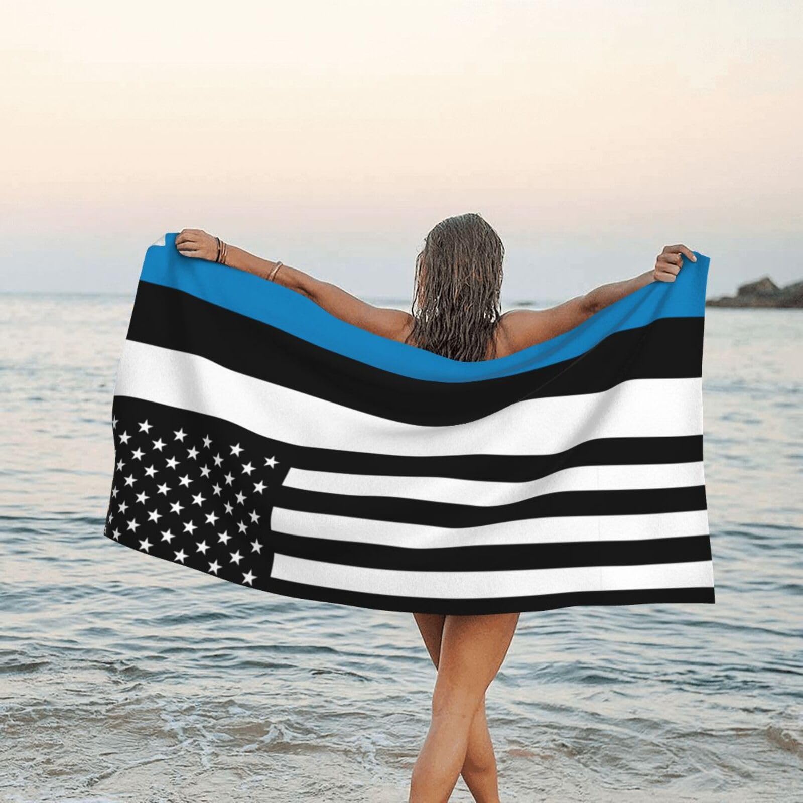 Serviette de plage légère drapeau américain et estonien 80x130cm