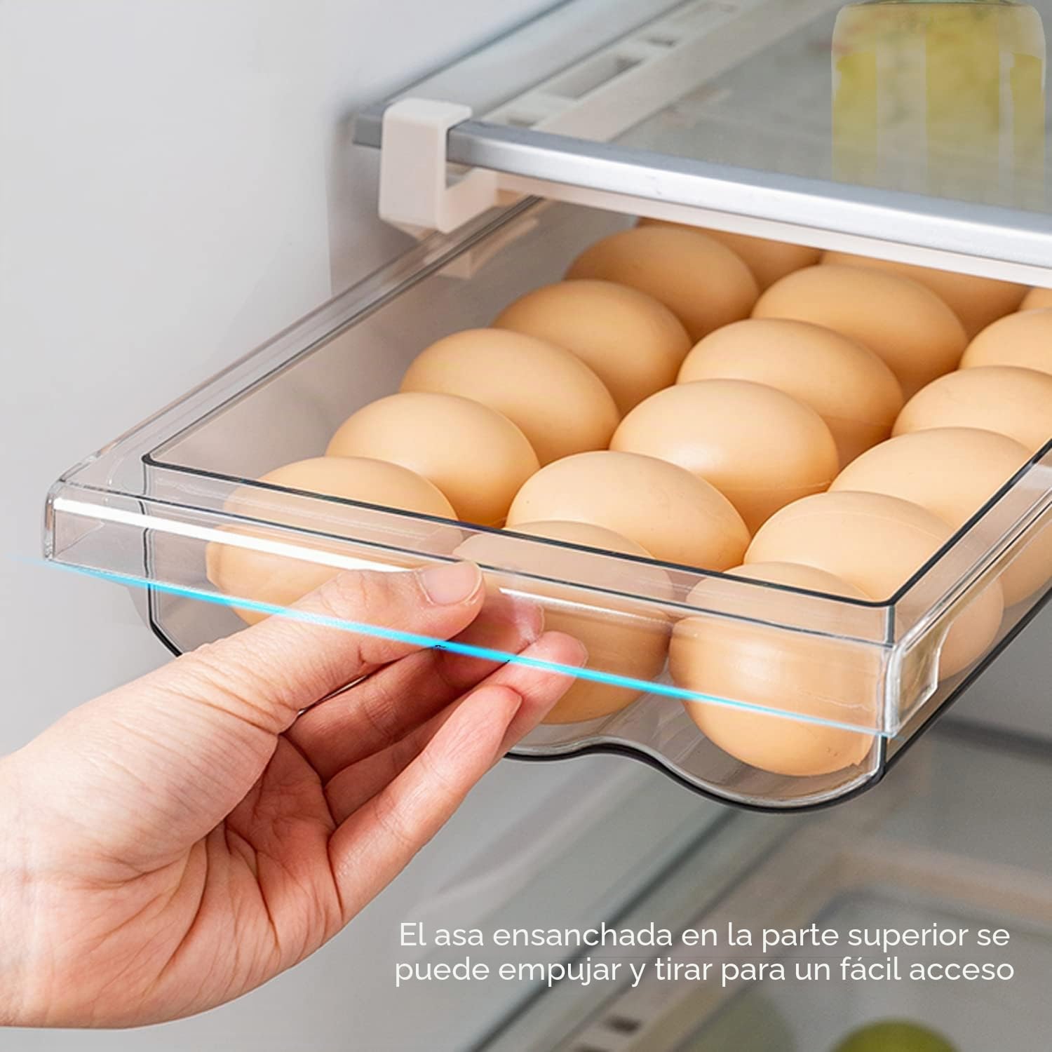 Cajón para huevos extensible para frigorífico, espacio para 18 huevos, organizador adecuado para la mayoría de los refrigeradores