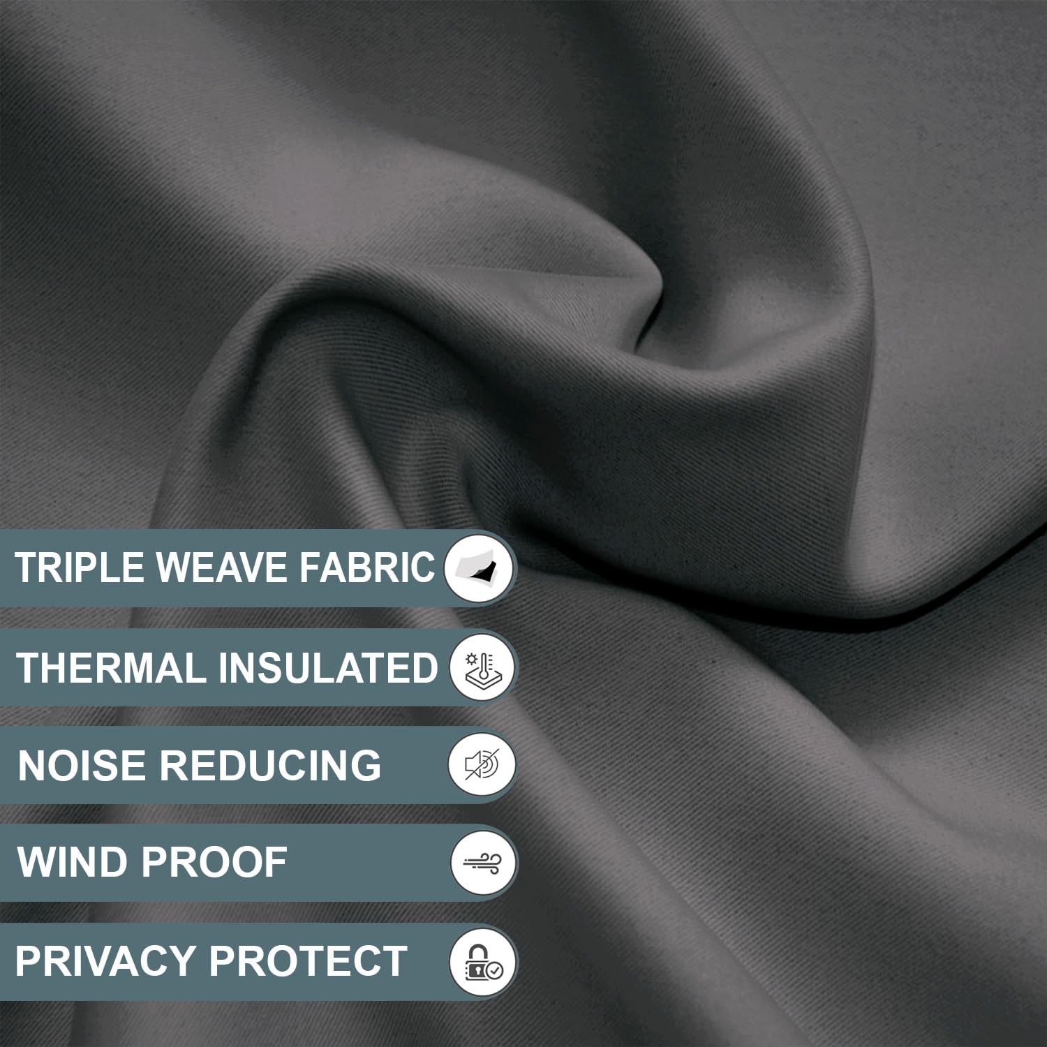NIM TEXTILE Thermal Insulated Blackout Curtains, 90" Total Width, Room Darkening Window Panel Grommet Top Drapes - 2-Panels Set, 45" W x 84" L, Dark Grey