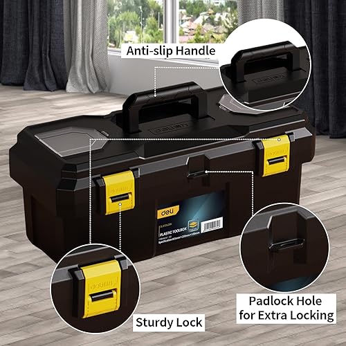 Miniatura 3 de Deli Caja de herramientas de plástico, organizador de herramientas de 20 pulgadas con asa, estuche de herramientas con doble bloqueo, caja de