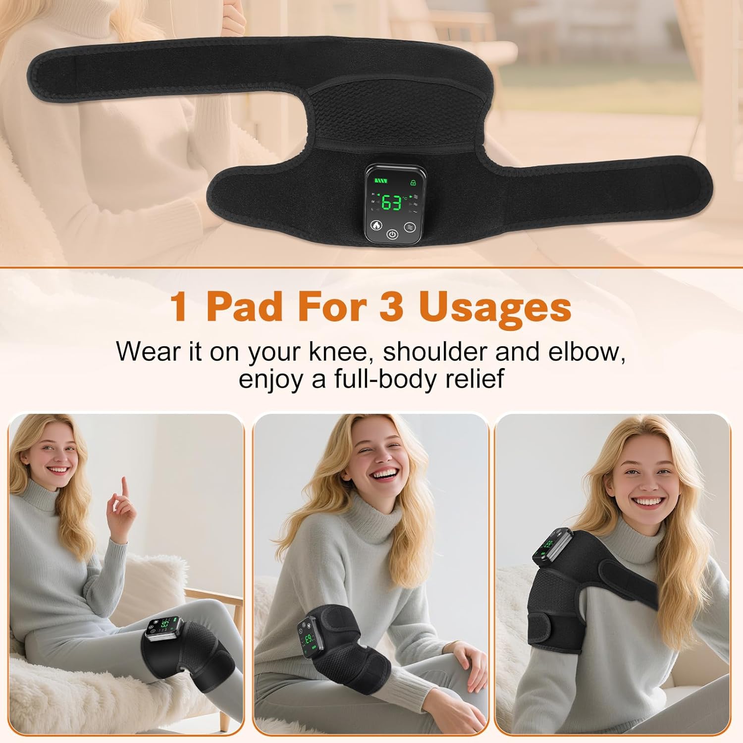 Knee Massager with Heat, FSA Eligible Items, Cordless Rechargeable Heating Pad for Knee Shoulder Elbow Pain Relief, Heated Knee Brace for Arthritis with Massage, HSA Approved Products Only - Image 5