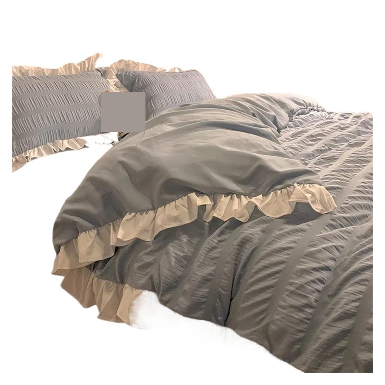 GCYEIDMA Ruffle Duvet Cover Ruffled Seersucker Duvet Cover Set 3/4pcs Soft Lightweight Down Alternative Grey Bedding with Bed Skirt and Pillowcases(Blue,FLAT BED SHEET_KING 4PCS)