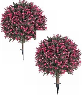 Planta artificial para exteriores, arbusto de boj artificial para exteriores, 55,88 cm, plantas verdes artificiales, arbustos, decoración de jardín de metal (verde, 2 unidades, tamaño único)