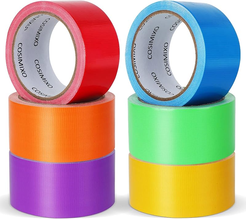 COSIMIXO 6-Pack Rainbow Colored Duct Tape 15 Yards x 2 Inch Heavy Duty, No Residue, Tear by Hand & Waterproof,Great for Packaging, Arts & Crafts, Color-Coding, and DIY Projects
