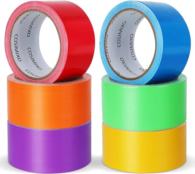 6-Pack Rainbow Colored Duct Tape 15 Yards x 2 Inch Heavy Duty, No Residue, Tear by Hand & Waterproof,Great for Packaging, ...