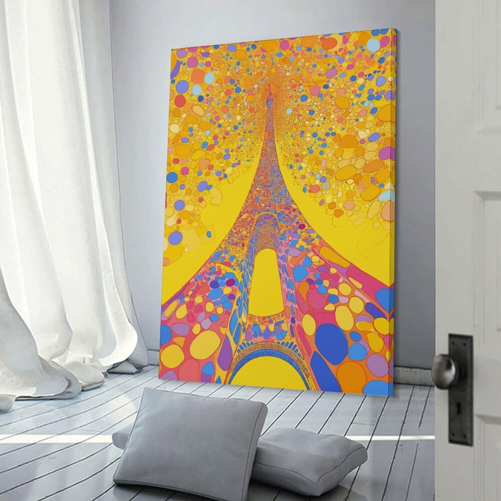 Decorative Canvas Print Eiffel Tower Abstract Pop Art, 24x36inch(60x90cm), for Study, Office Or Apartment Decor, Gift Idea for Housewarming And Birthdays