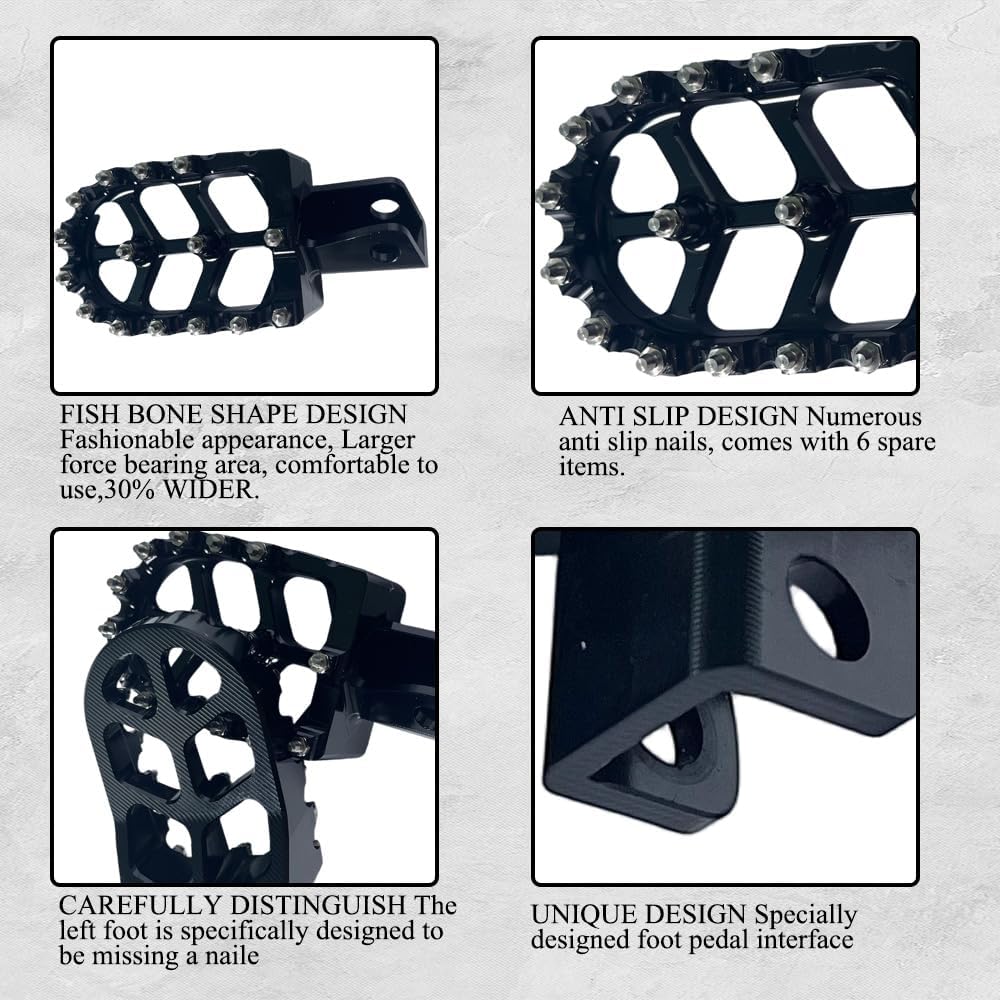 Motorcycle Footpegs Replacement for Kawasaki KLR 650 OEM 13127-001 13265-001 | CNC Machined Aluminum Alloy, Anti-Slip Studs | Fit 1987-2018 & 2021-2024 Models (Black)