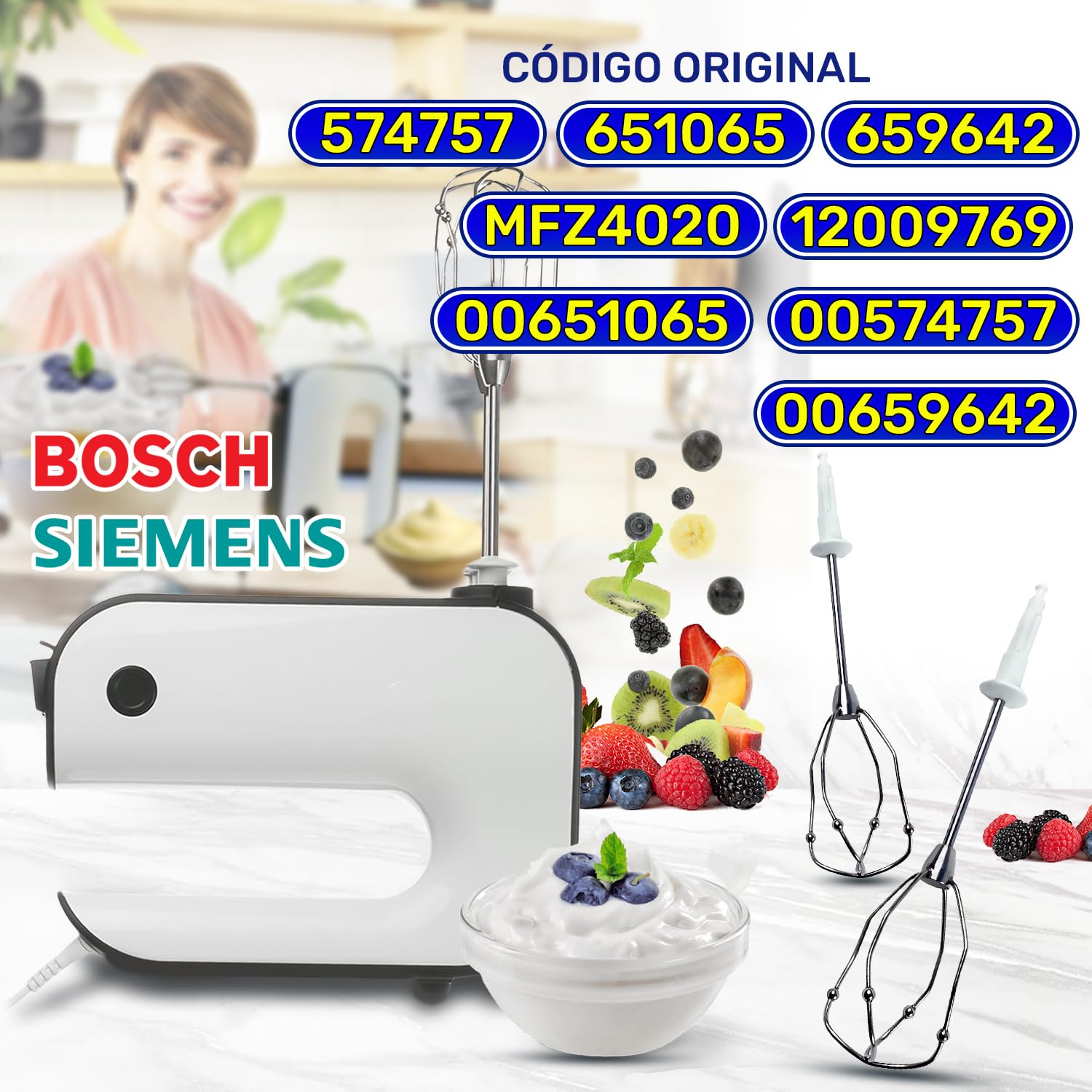 MONTERAL 2 Piezas Varillas para Batidora Electrica de Mano con Código Original 00651065 651065 00659642 659642 para Bosch para Siemens - Garantía de 10 Años