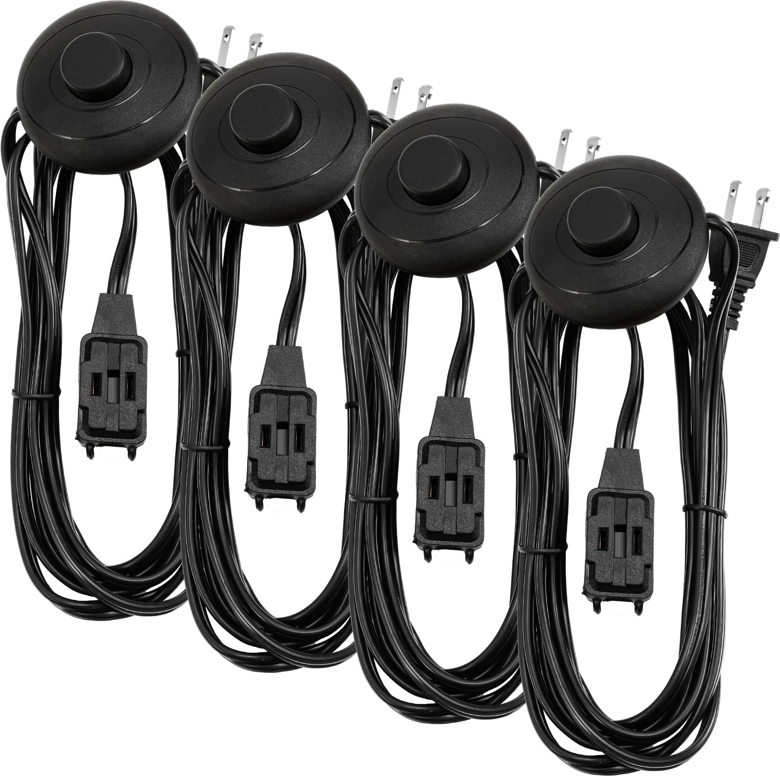 Xuhal 4 Pcs 9 ft Foot Switch Extension Cord 3 Outlet Extension Cord with Safety Lock for Appliances Plug Electric Christmas Tree Indoor Lamp Lighting Accessories, 16 Gauge, ETL Listed (Black)