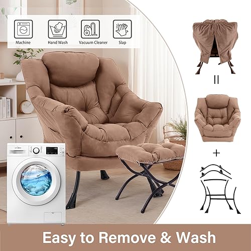 Miniatura 4 de Silla perezosa grande con otomana, silla de lectura decorativa con reposapiés, acogedor sillón de descanso, sofá de ocio para sala de estar,