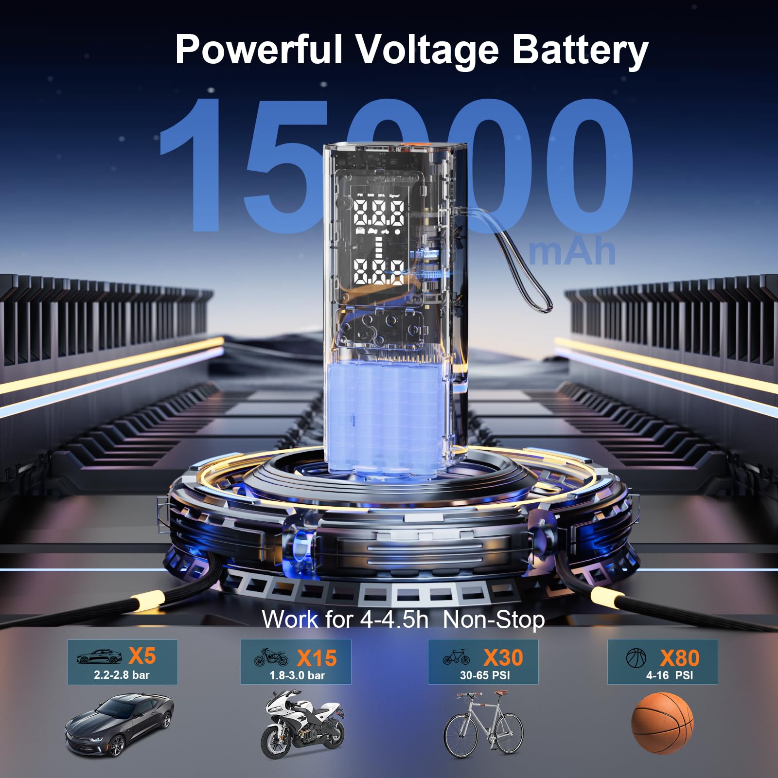 Tire Inflator Portable Air Compressor - 150PSI Air Compressor with Tire Pressure Gauge 15000mAh 3X Faster Portable Air — view 3