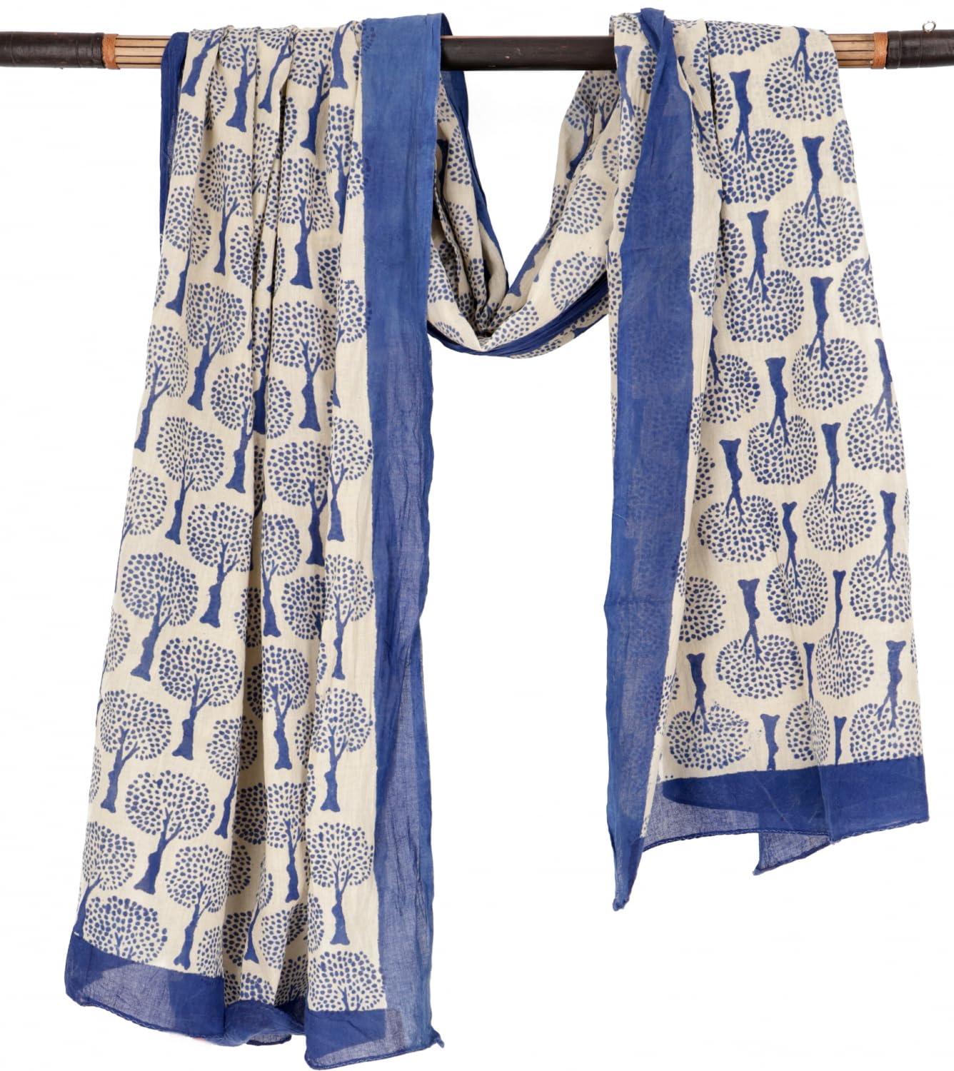 GURU SHOP Pareo Leggero In Cotone Stampato A Mano – 180x110 Cm, Unisex, Multiuso: Sciarpa, Sarong, Tovaglia, Arazzo, Fatto A Mano, Commercio Equo, Bianco