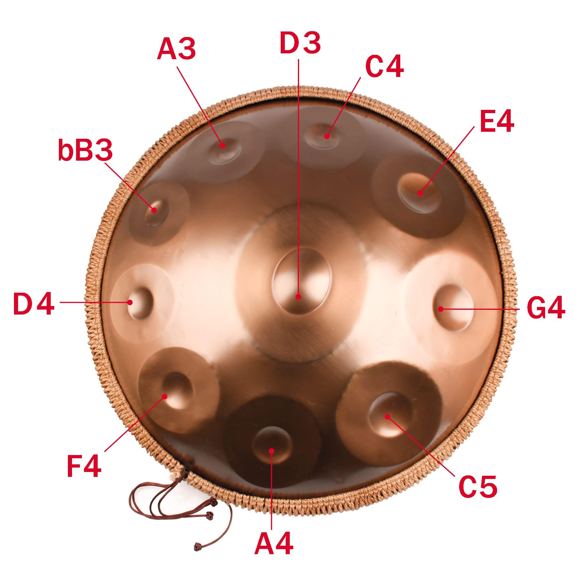 Handpan w tonacji d-moll, instrument perkusyjny, 10 nut, 22 cale, stalowy bęben Handpan dla dorosłych, koncertowy, złoty, z torbą transportową