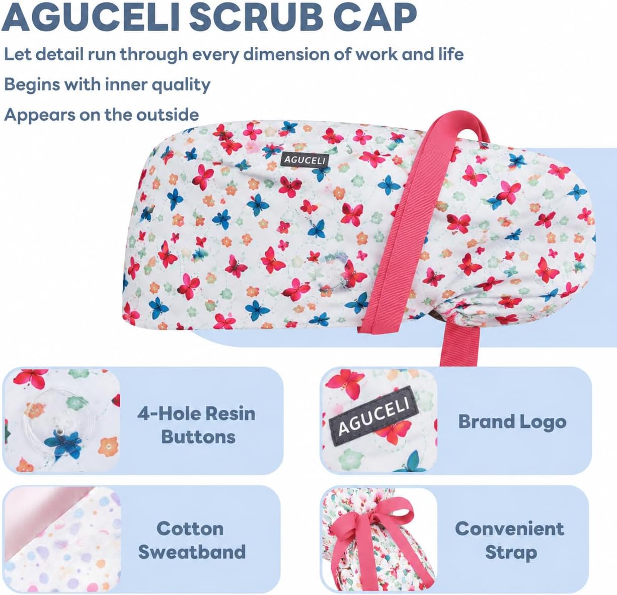 Satin Lined Scrub Cap for Women – Ponytail Holder & Buttons, Adjustable Nurse Cap with Sweatband for Long Hair (Carmine)