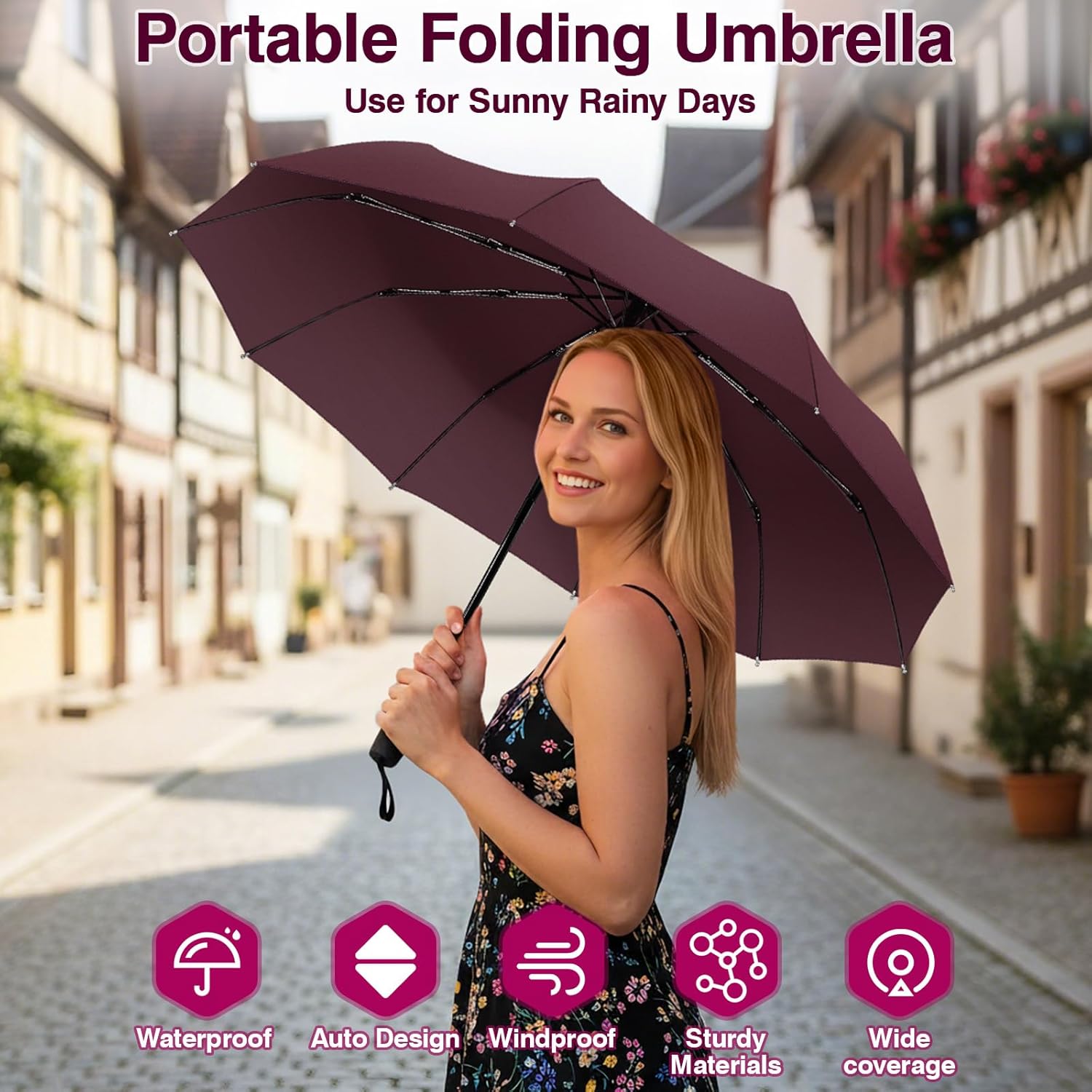 ZOMAKE Travel Umbrella Compact - 10 Ribs Portable Collapsible Umbrellas for Rain Windproof - Paraguas Automatic Small Folding Umbrella Lightweight Packable Umbrella for Women Men