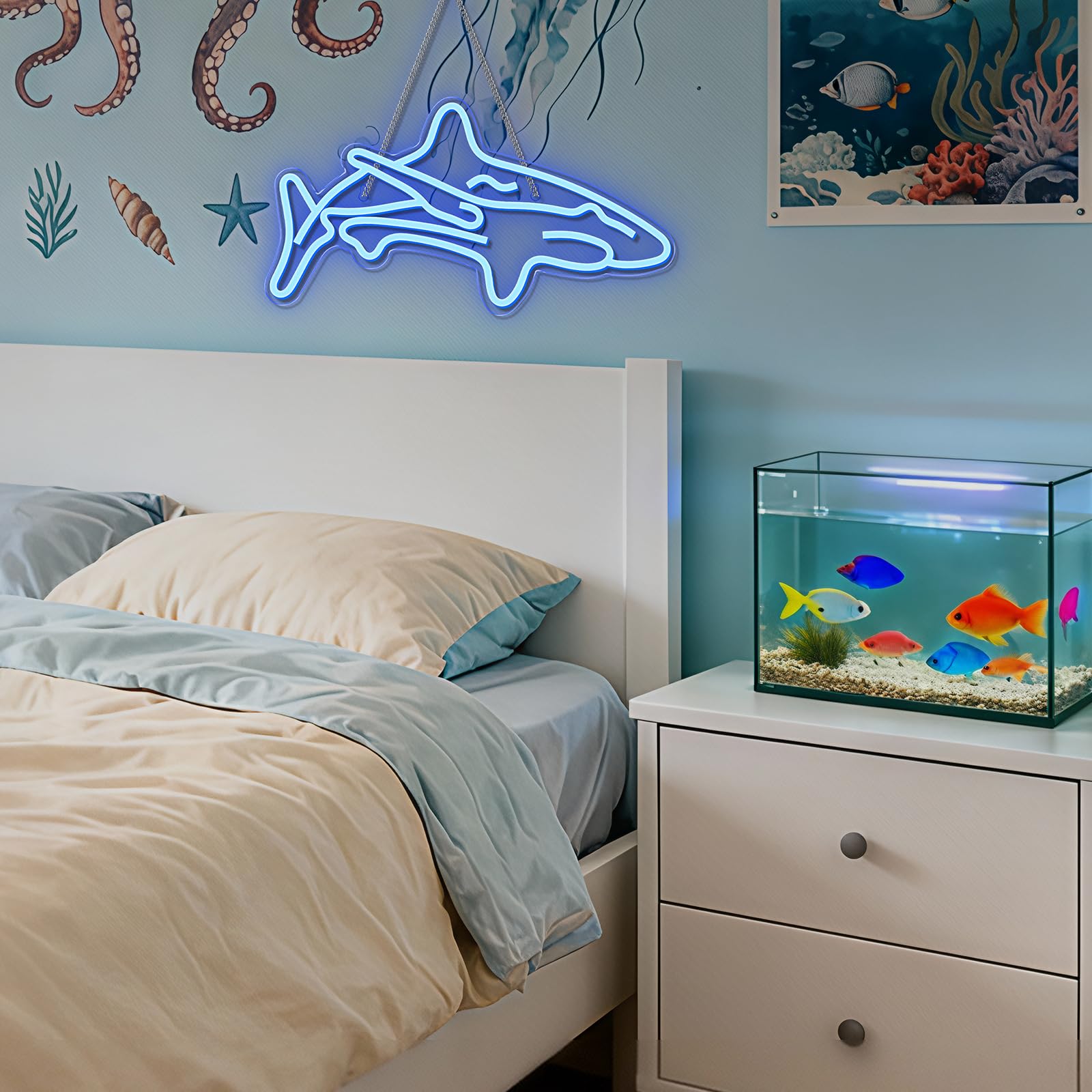 Hai Led Leuchtreklame für Schlafzimmer Blaue Leuchtschilder Wanddekoration Acryl Einzigartig Nachtlicht für Jungen Geschenke Wohnzimmer Bar Partyzubehör