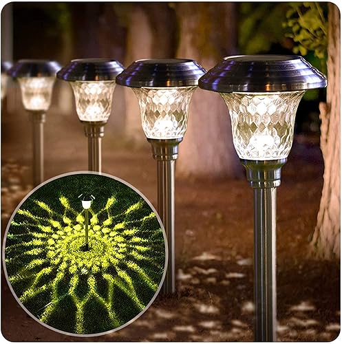 BEAU JARDIN - Luces solares para exteriores para iluminar caminos patios y jardines hechas de cristal y acero inoxidables impermeables con Acero