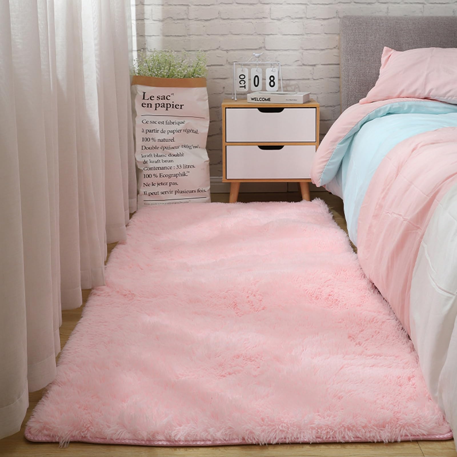 YUANWAN Living Room Area Rugs 40 x 120 cm(16 x 47inch) Thick Dense Pile Non Shed Fluffy Area Rugs Modern Abstract Soft Short Pile Rugs for Bedroom Kitchen Lounge, Pink