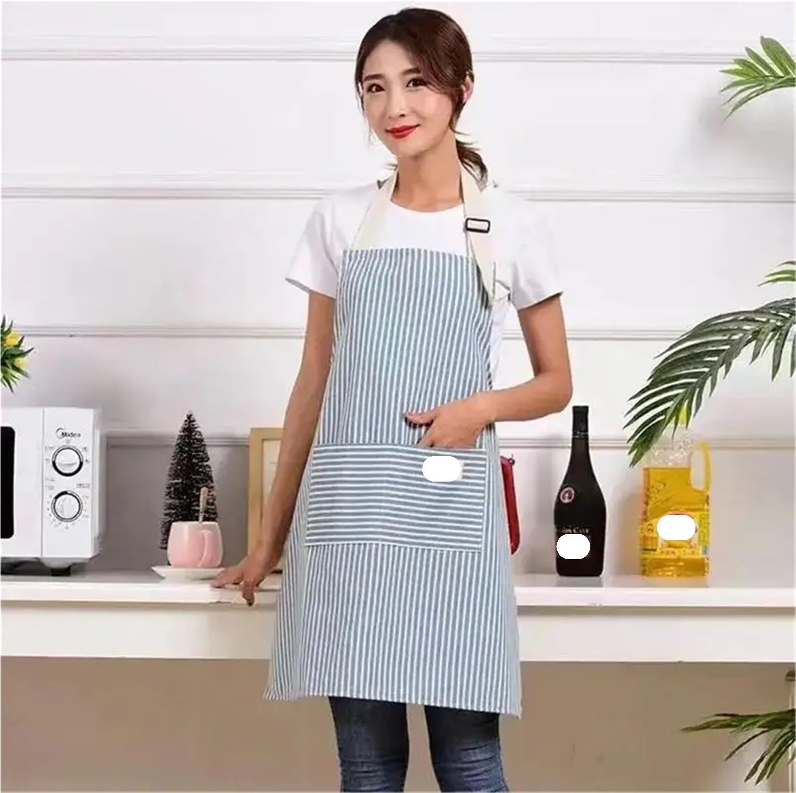 Grembiule da cucina 3 pezzi a righe senza maniche traspirante collo appeso for ristorante Chef lavoro for la pulizia della casa con tasca Per Uomo e Donna