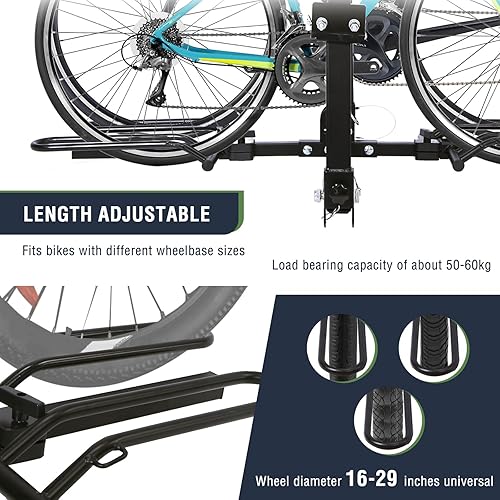 Miniatura 3 de Carries 2 Bikes Trailer Hitch Bike Rack Anti Wobble Tilting Bike Luggage Rack Fits 2 Inch Receiver Car Rear Hanging Frame for Standard Fat Tire and