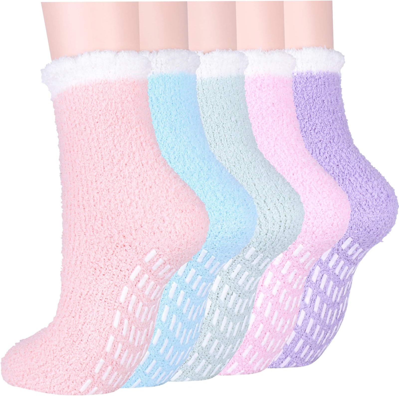 Free YokaFree Yoka Fuzzy Slipper Socks for Women Fluffy Warm Non Slip Cozy Socks with Grips Winter Girls Soft Socks 5 Pairs
