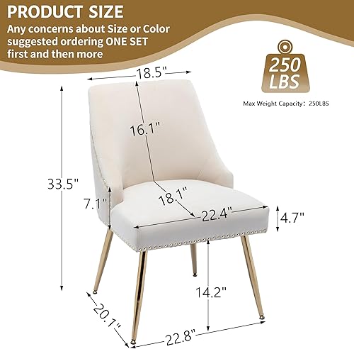 Miniatura 3 de KCC Juego de 2 sillas de comedor de terciopelo con respaldo con remaches, tira de anillo de extracción y terminación con patas doradas para cocina y