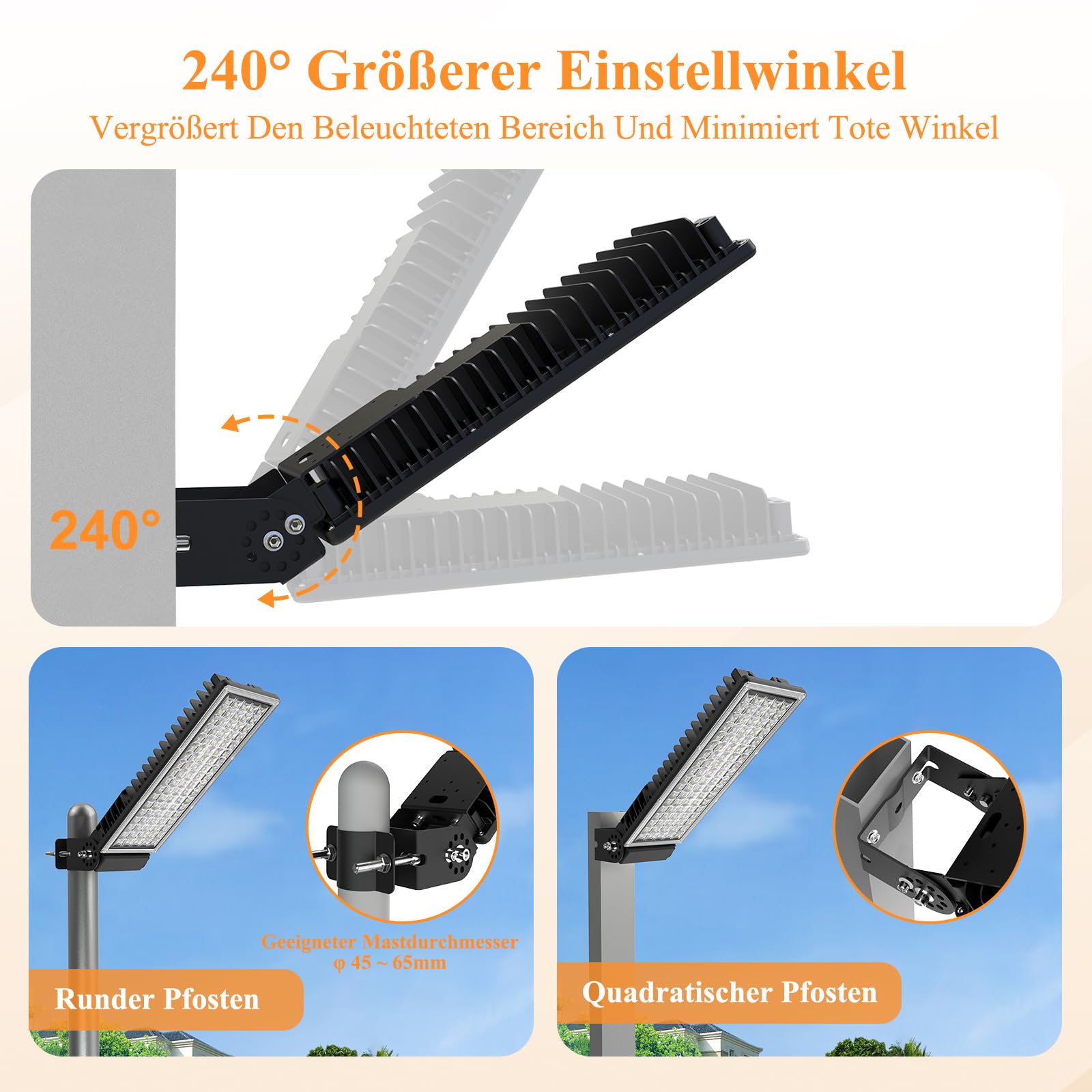 100W LED Strahler Außen, 14000LM LED-Straßenleuchte 6500K Kaltweiß Straßenlaterne Superhell Mastaufsatzleuchte IP67 Wasserdicht Flutlicht Aussen für Garten, Parkplatzbeleuchtung, Schwarz