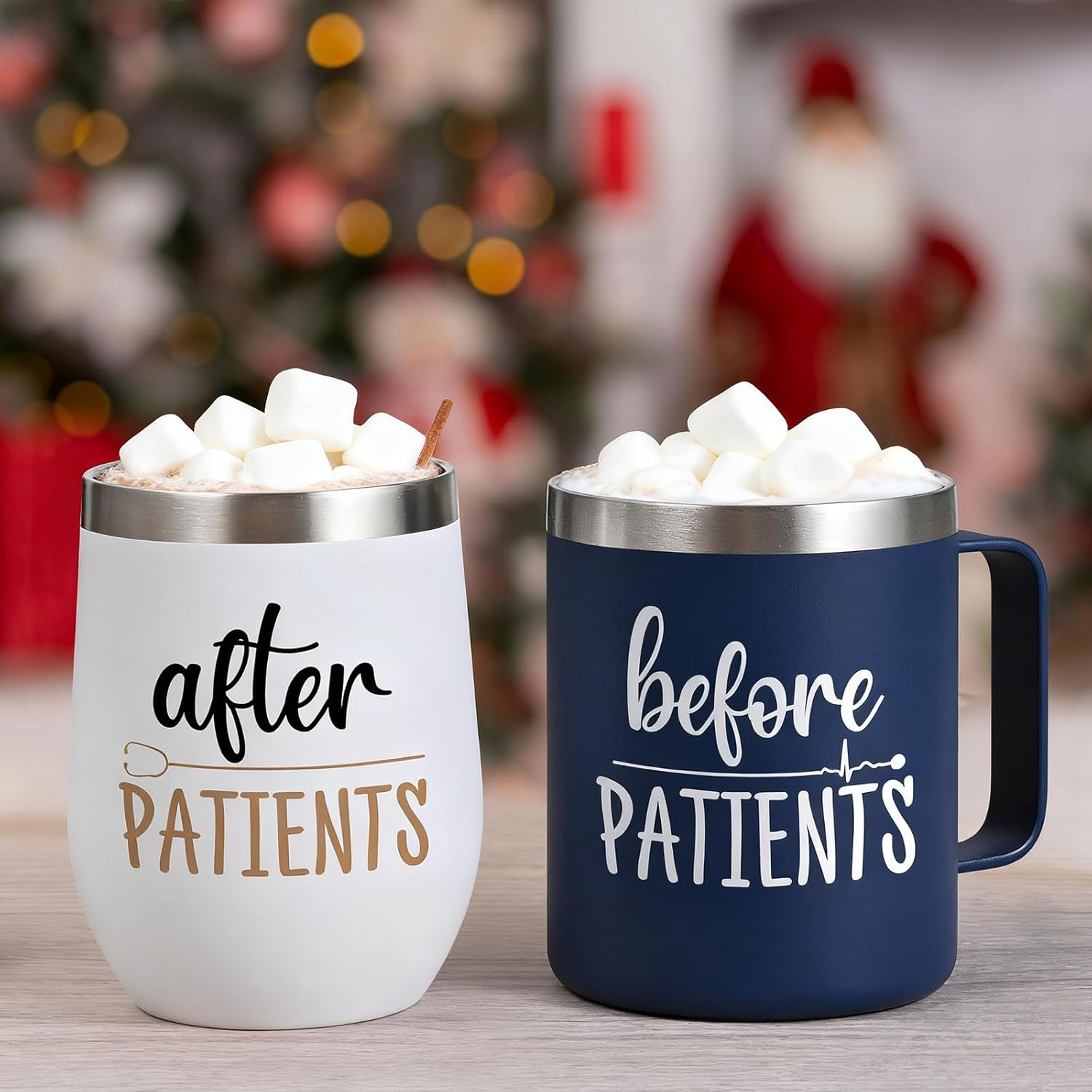 Lifecapido Nurse Gifts for Women, Before Patients & After Patients 12oz Mug & Wine Tumbler Set, Dental Assistant Appreciation Gifts for Nurses Doctors Physicians Dentists(White & Navy Blue) - Image 6