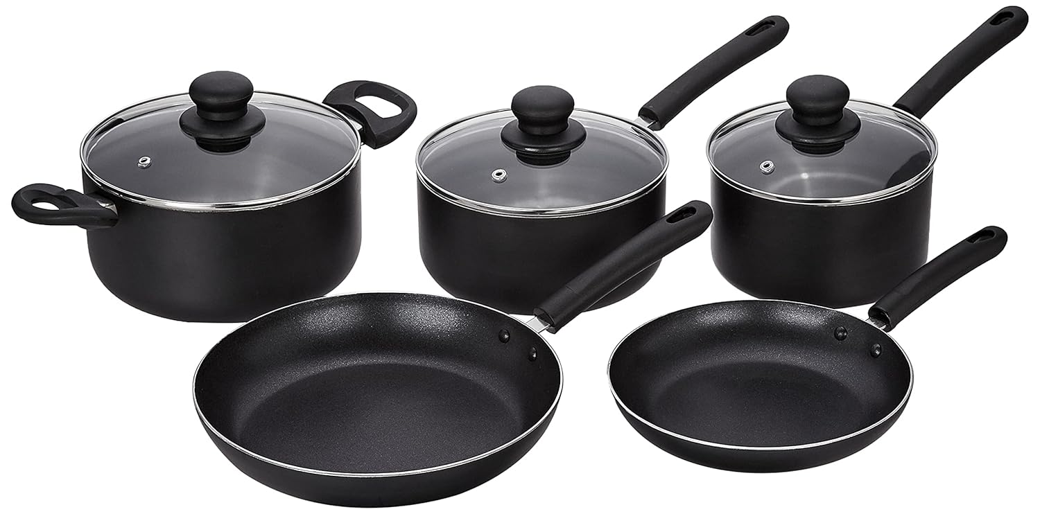 Amazon Brand – Solimo Aluminium Non-Stick Cookware Set, 5 Piece, Black Amazon Brand – Solimo Aluminium Non-Stick Cookware Set, 5 Piece, Black