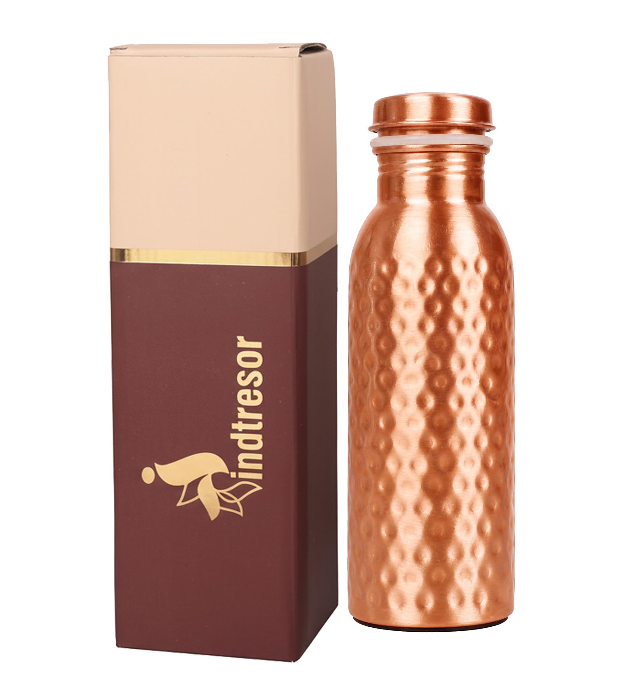 Bouteille d'eau en cuivre pur Fabriquée à la main Petite taille de 425 ml facile à transporter pour le sport, Finition en cuivre martelé naturel
