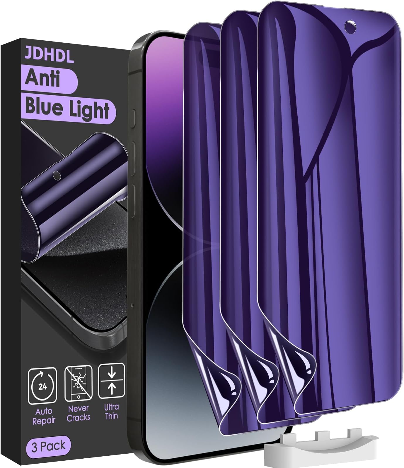 [3 Pack for iPhone 15 Pro Max Privacy Screen Protector (NOT Glass), [Anti-Spy][Anti Blue Light] Soft Hydrogel Film Screen Protector for iPhone 15 Pro Max/15 Plus - Purple