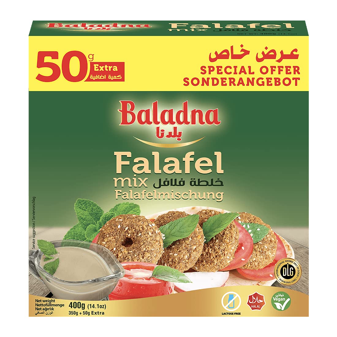 Baladna Falafel-Mischung 400 g x 12 Pcs | Kichererbsenmix zur Zubereitung von Falafel | Ideal für Street Food | Orientalische Spezialität | Vegan | Halal