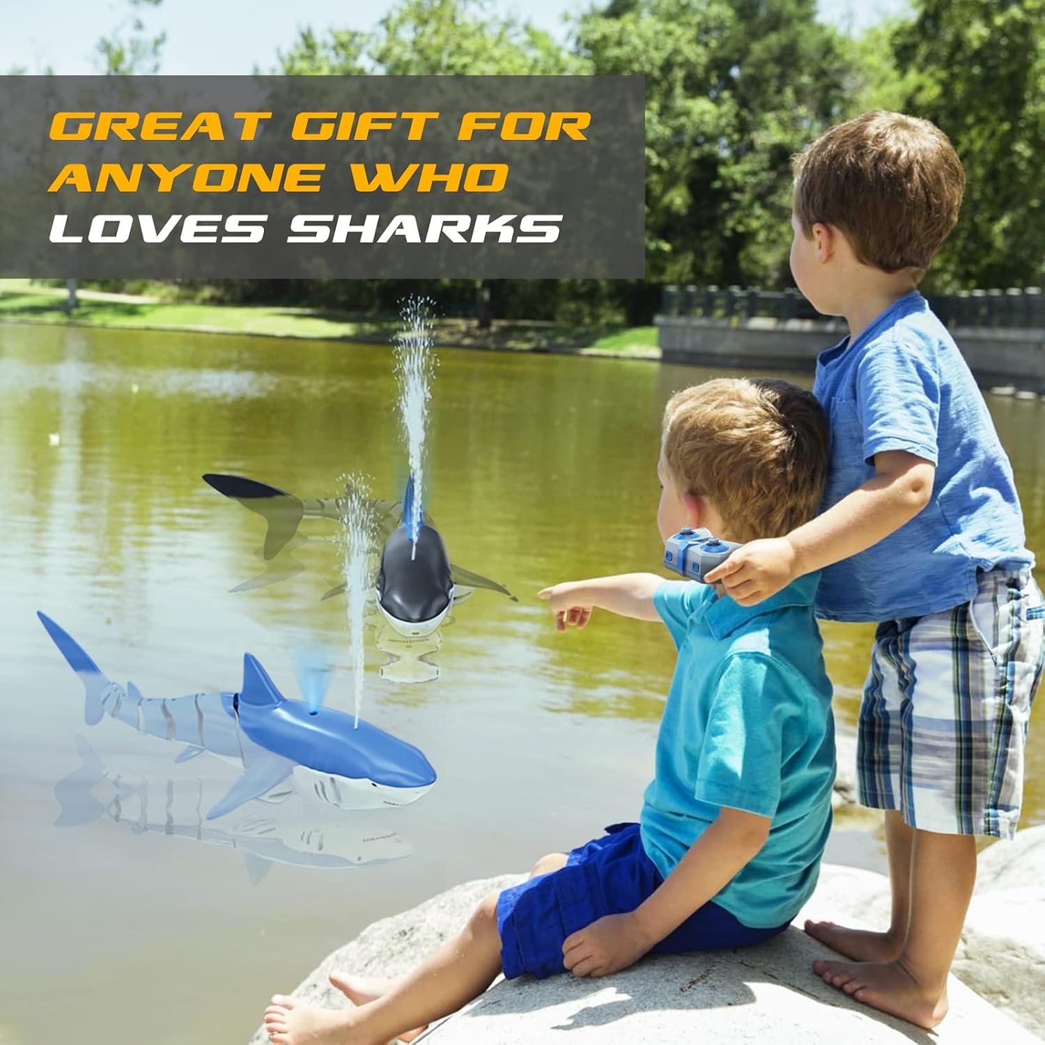 Remote Control Shark for Kids, Shark Pool Toys for 5+ Boys & Girls, 2x800mAh Rechargeable RC Boat with Light & Spray Water, 60Mins Playtime, One-Key Demo, Pool Lake Bathroom Toy - Birthday Gift