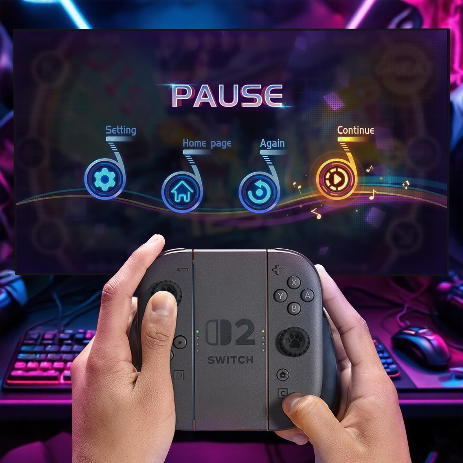DLseego Thumb Grips Compatible with Switch 2,4PCS Cat Paw Design Ergonomic Joystick Cap,Silicone Non-Slip Improving Game Aiming Analog Button Cover,Black — view 5